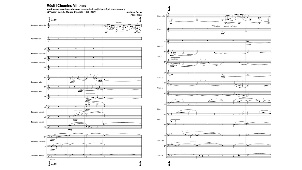 Luciano Berio - Récit [Chemins VII] {Version for Sax, Sax Ensemble + Perc} (Audio + Full Score)