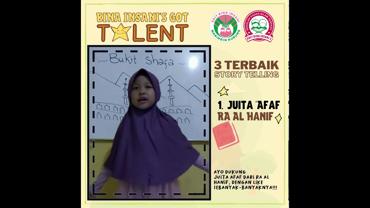 Bina Insani's Got Talent Lomba Story Telling peserta atas nama Juita 'Afaf asal TK RA Al-Hanif