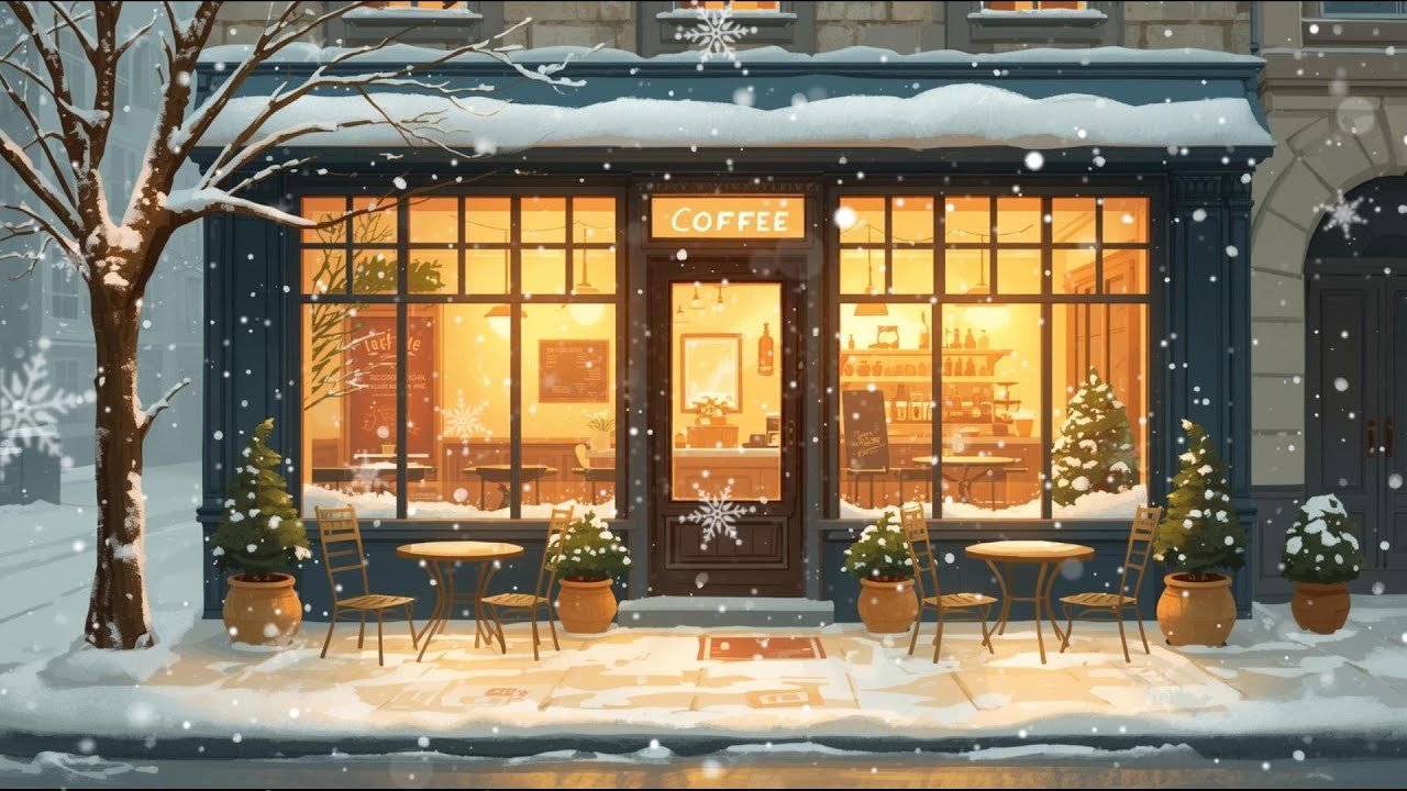 Winter Lofi Coffee Shop Vibes ❄️ Cozy Beats for Study, Work & Relax | Snowy Street Cafe Ambience