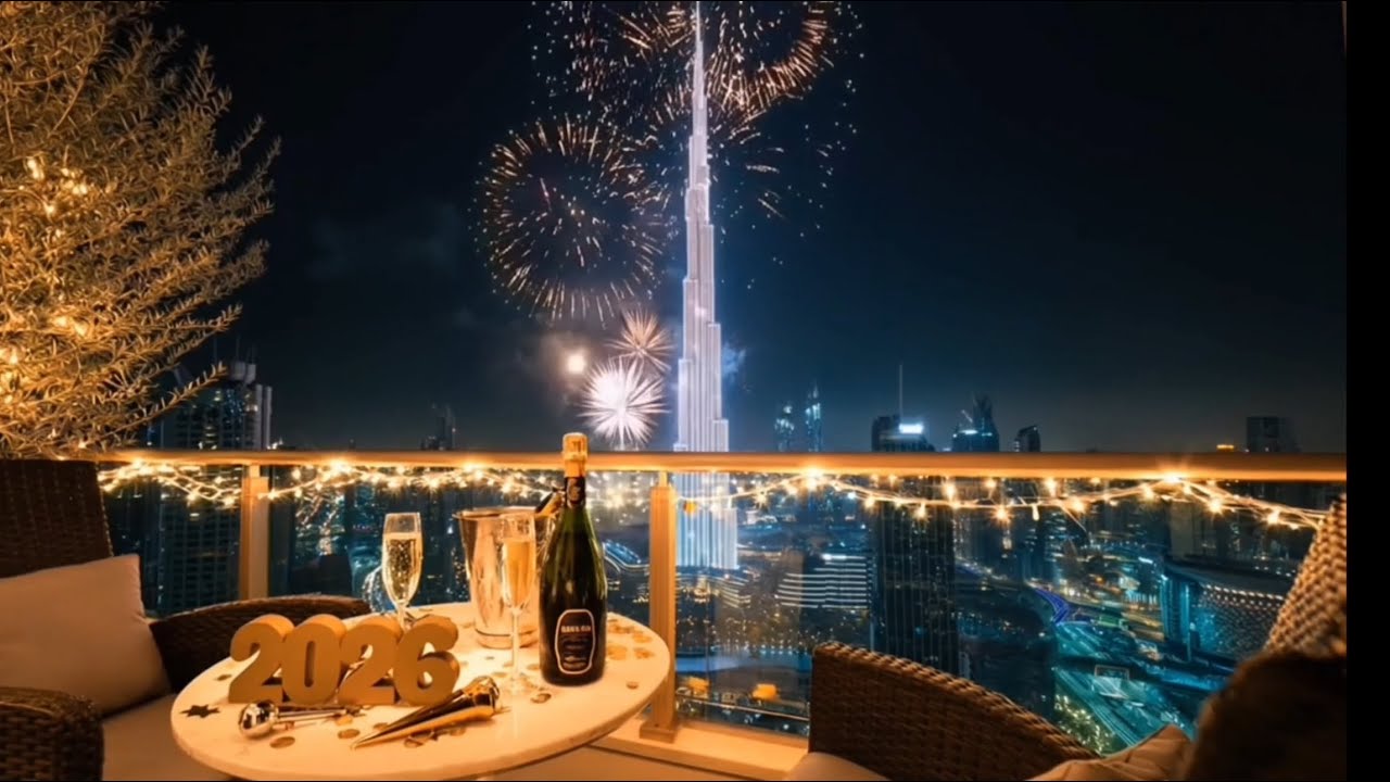 New Year’s Eve in Dubai | Cozy Balcony Fireworks View of Burj Khalifa 🎇🎷
