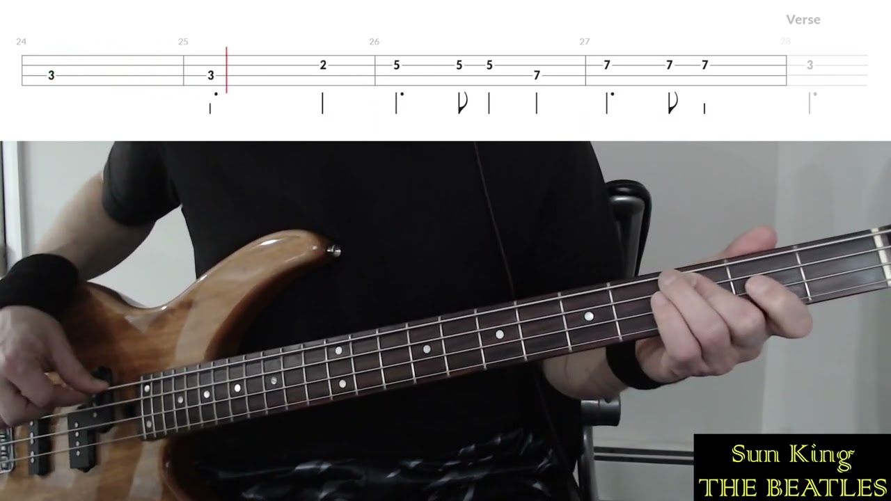 Sun King by The Beatles - Bass Cover with Tabs Play-Along