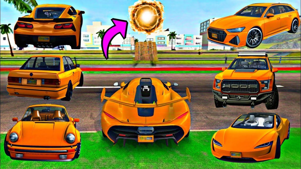 ALL Orange Sport Cars Dangerous Stunts // Biggest Bridge Challenge // Extreme Car Driving Simulator