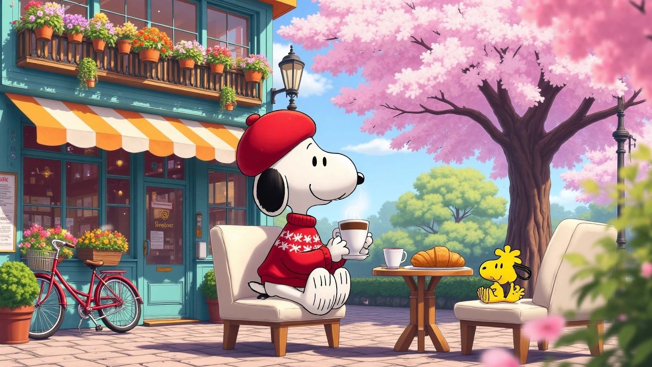 Snoopy’s Spring Street Cafe ☕ Cozy Lofi Beats for Study, Relax & Sleep