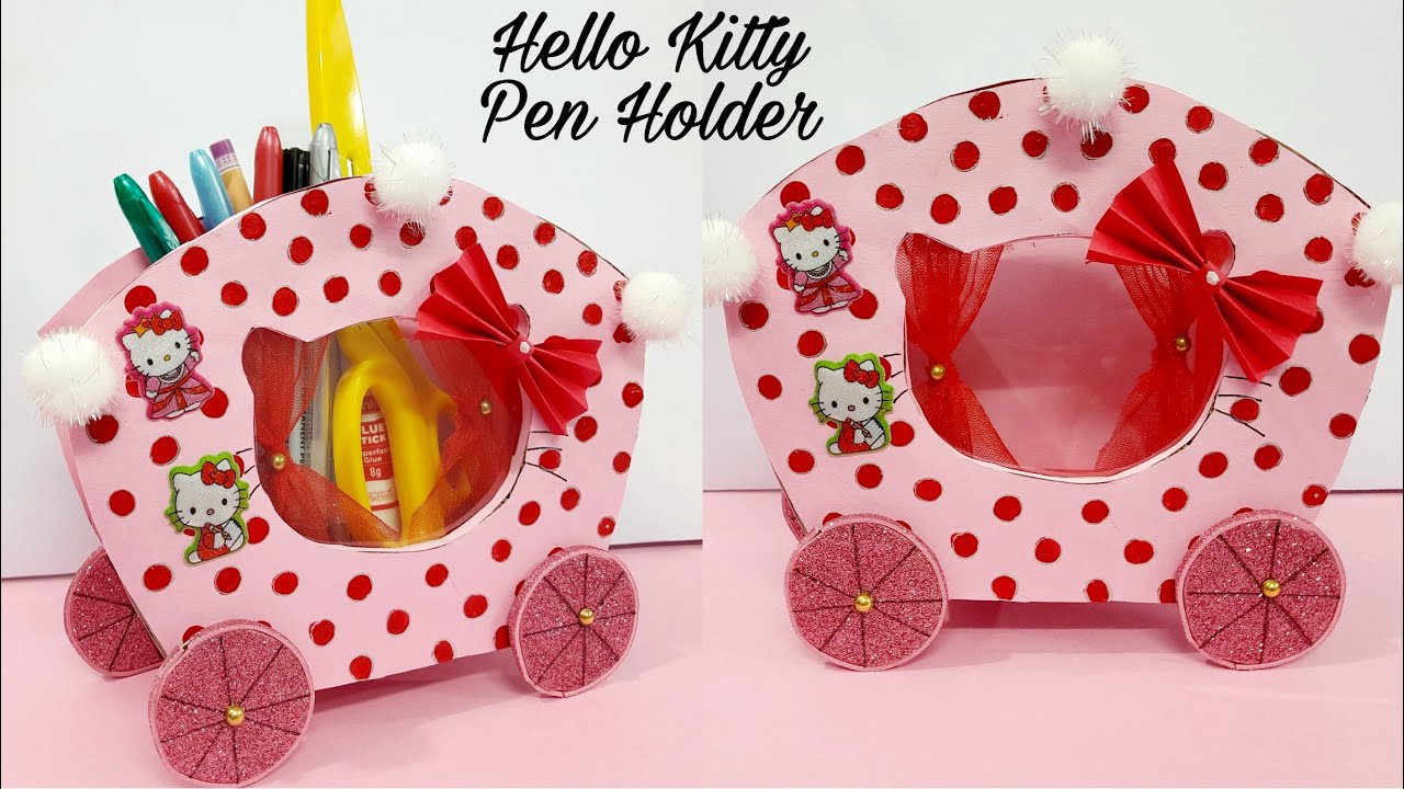 DIY Pen holder/Hello Kitty Pen holder/hello kitty desk organizer/Cinderella Cart shape pen stand