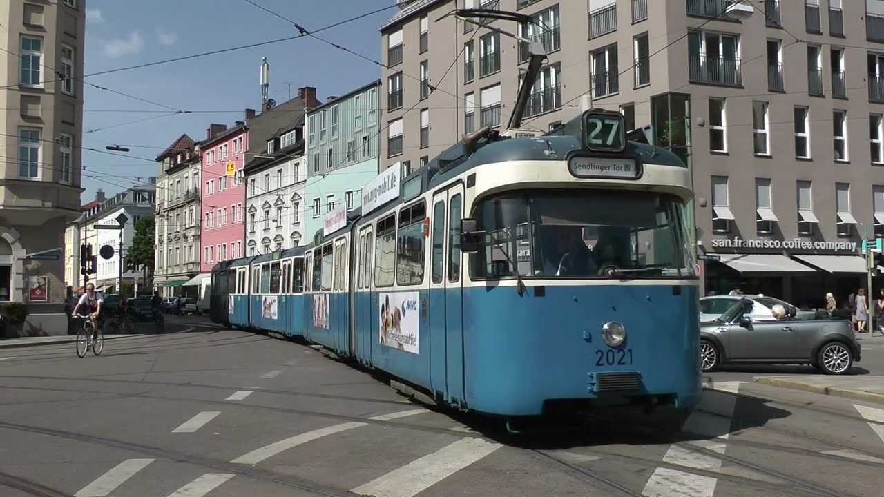 Straßenbahn München - P-Wagen auf der Linie 27 zum Scheidplatz (Umleitung) (2012) (HD)