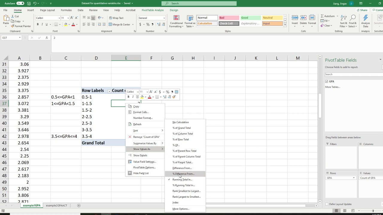 How to convert the frequency distribution to percent, cumulative and cumulative percent frequency