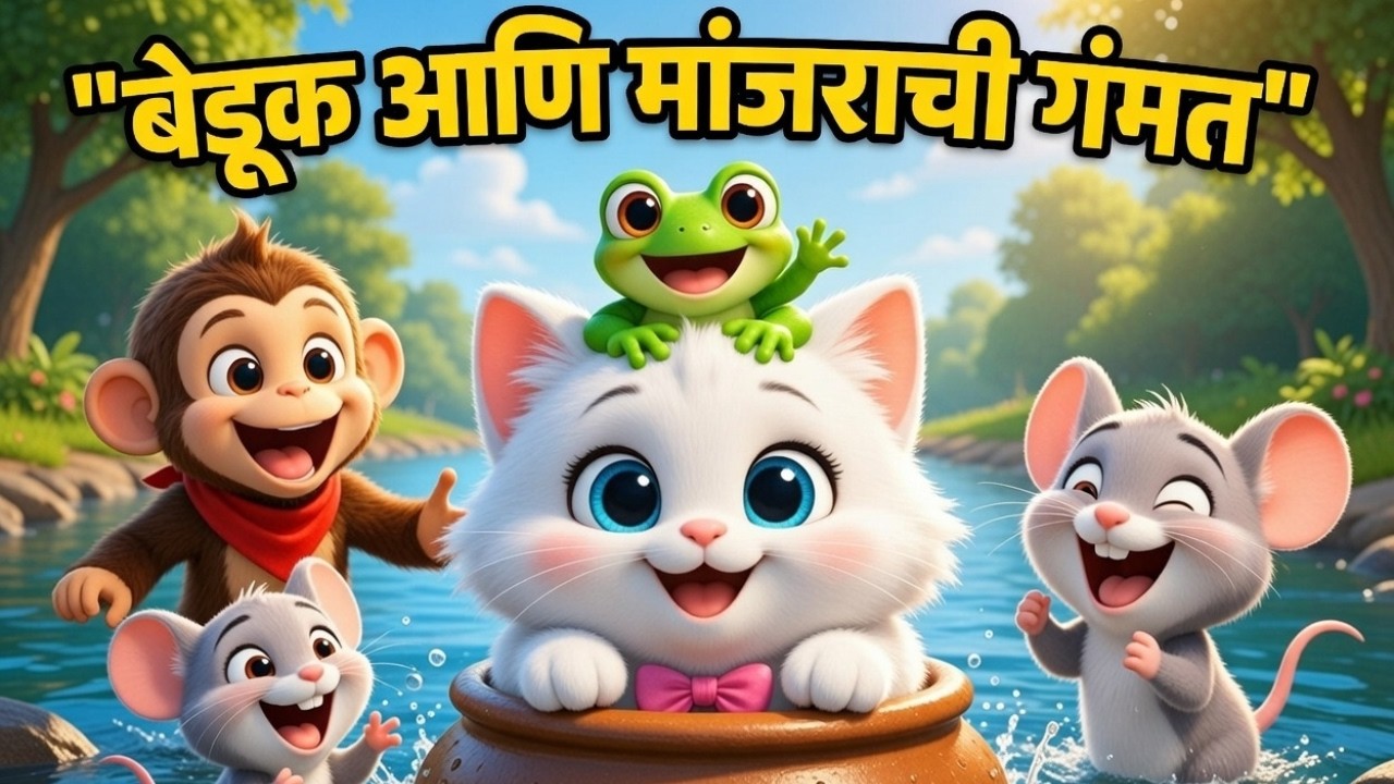 बेडूक आणि मांजराची गंमत | मजेदार मराठी गोष्ट मुलांसाठी | Marathi Story For Kids