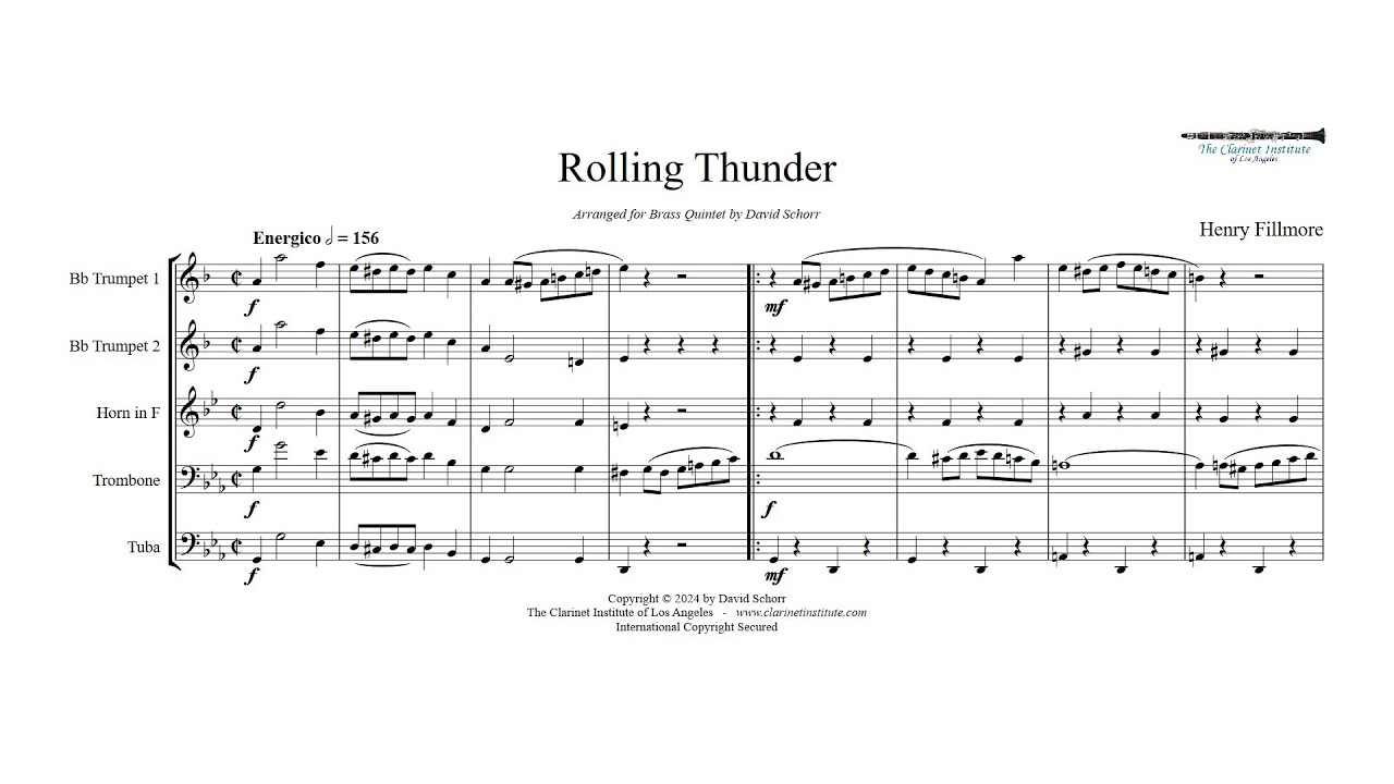 Fillmore, Henry  -  Rolling Thunder, arranged for Brass Quintet