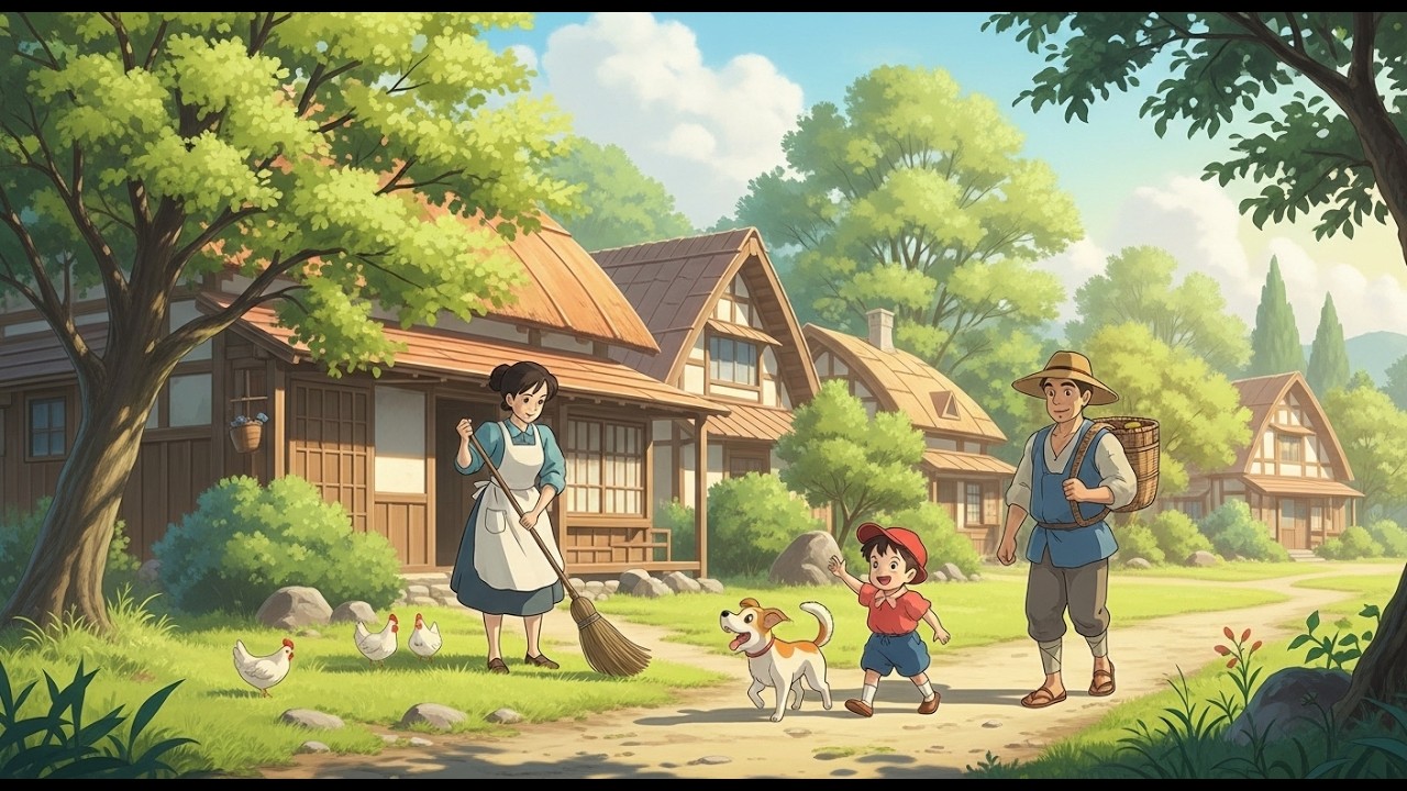 From Sunrise to Sunset || Peaceful Village Life (Ghibli Style) || Cozy Ghibli Life