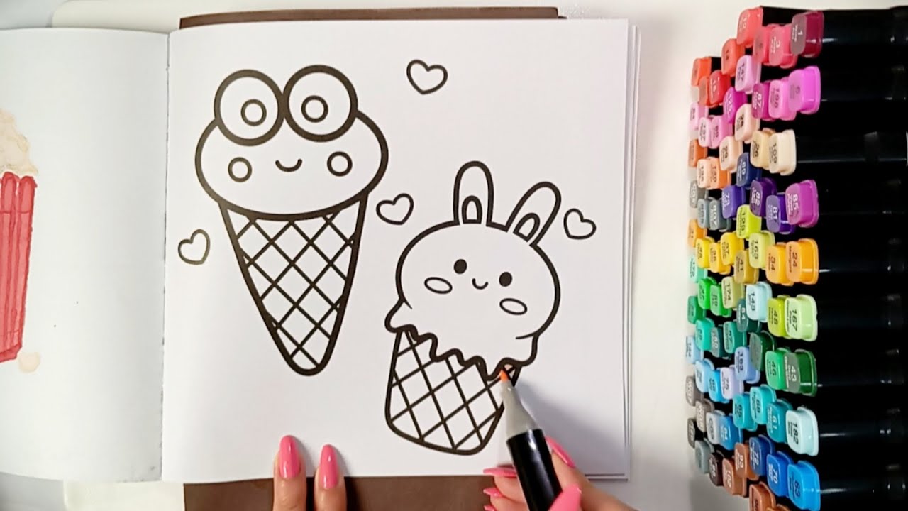 ASMR Coloring Cute Ice Cream 🍦 | Relaxing Marker Sounds