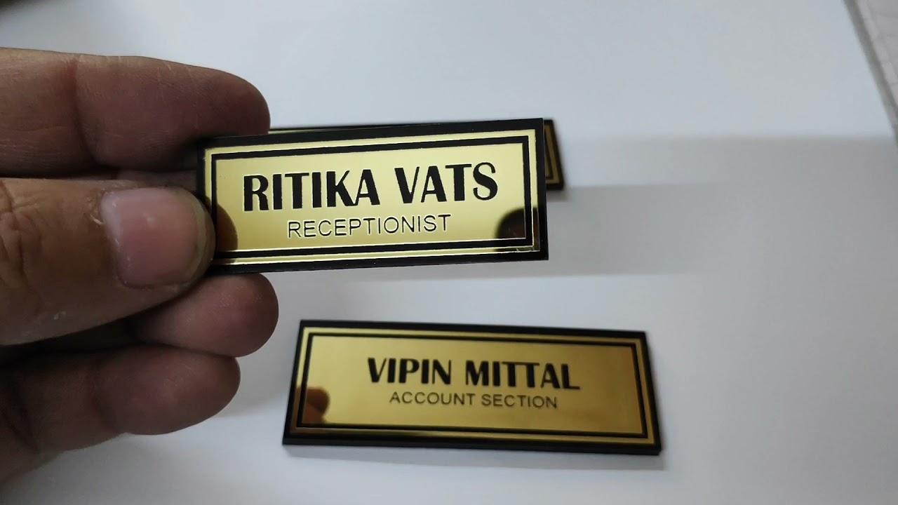 Acrylic High Glow Golden Pin Badges, Name Plate Manufacture Delhi