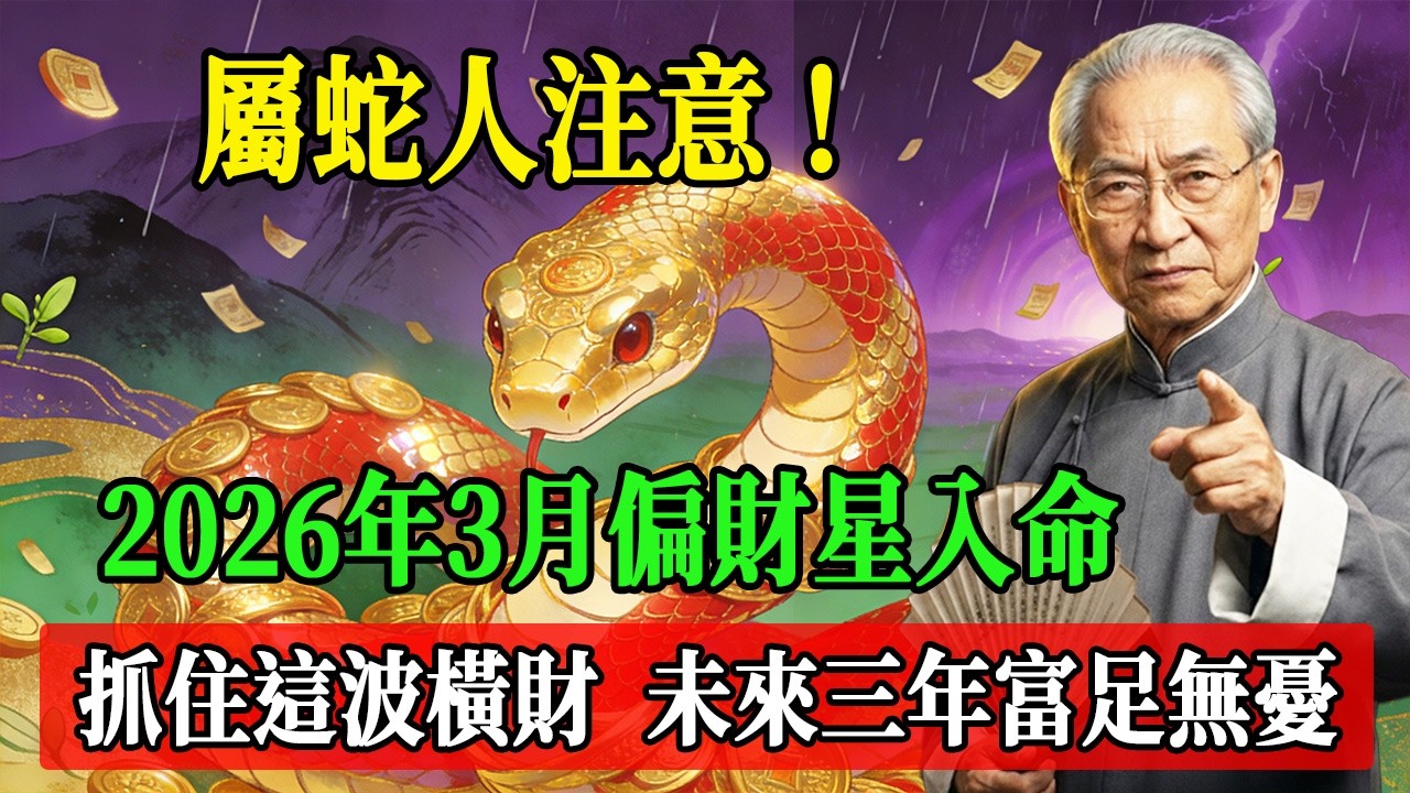 屬蛇人注意！2026年3月偏財星入命，抓住這波橫財，未來三年富足無憂！#南懷瑾  #國學 #易經 #開運 #招財#風水 #2026運勢#屬相 #生肖運勢#生肖命理