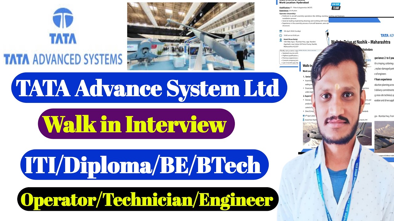 TATA Advanced Systems Ltd Recruitment 2026 | ITI/Diploma/BTech | Operator, Technician, Engineer Jobs
