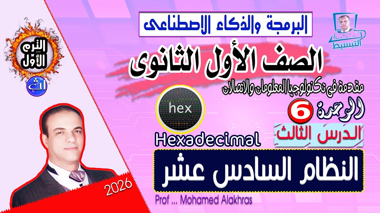 صف 1 ث البرمجة والذكاء الاصطناعى ترم 1 وحدة 6 درس 3 النظام السادس عشر