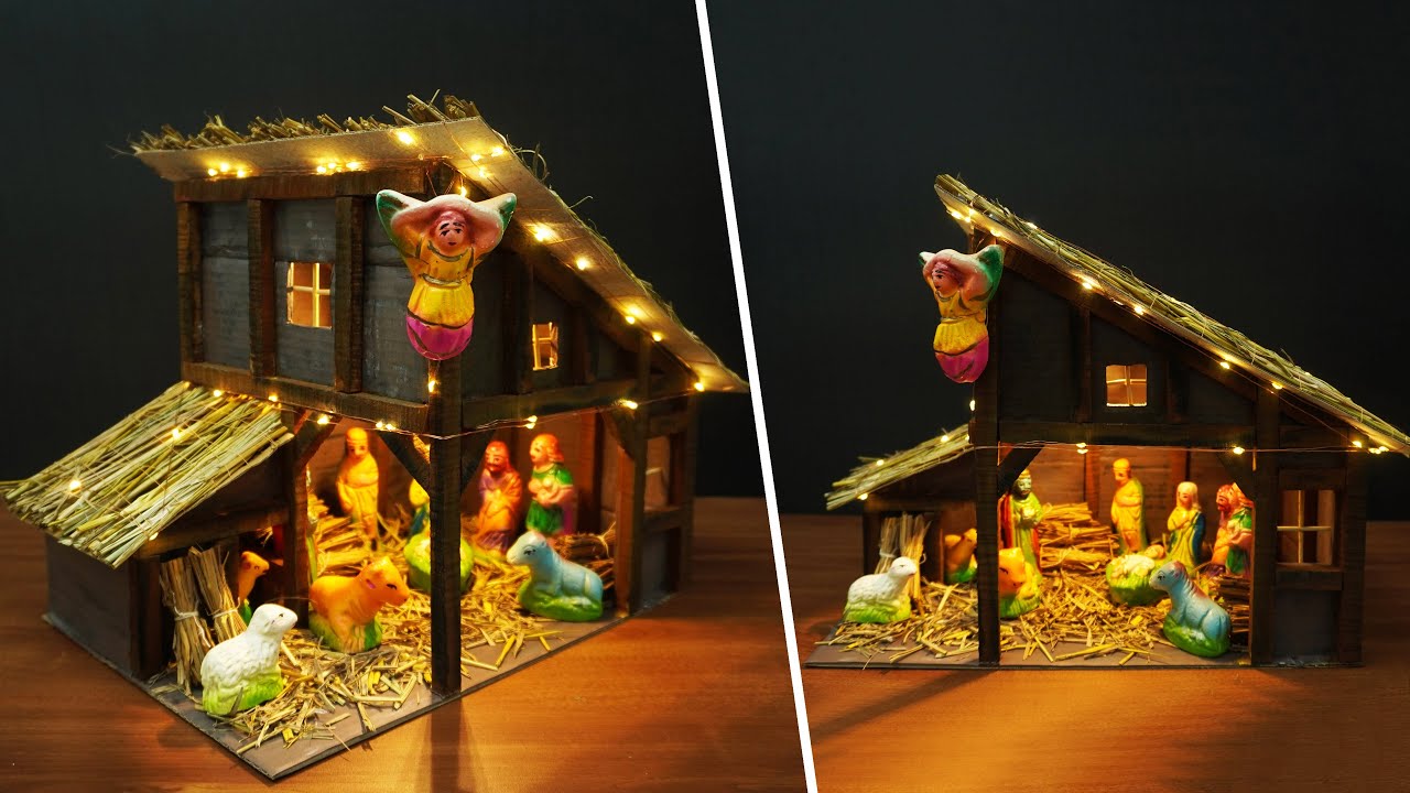 How to Make Christmas Crib | DIY Nativity Scene | Easy & Simple Home Made Crib Using Cardboard