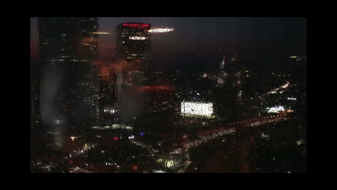 Heavy rain with window city view! 