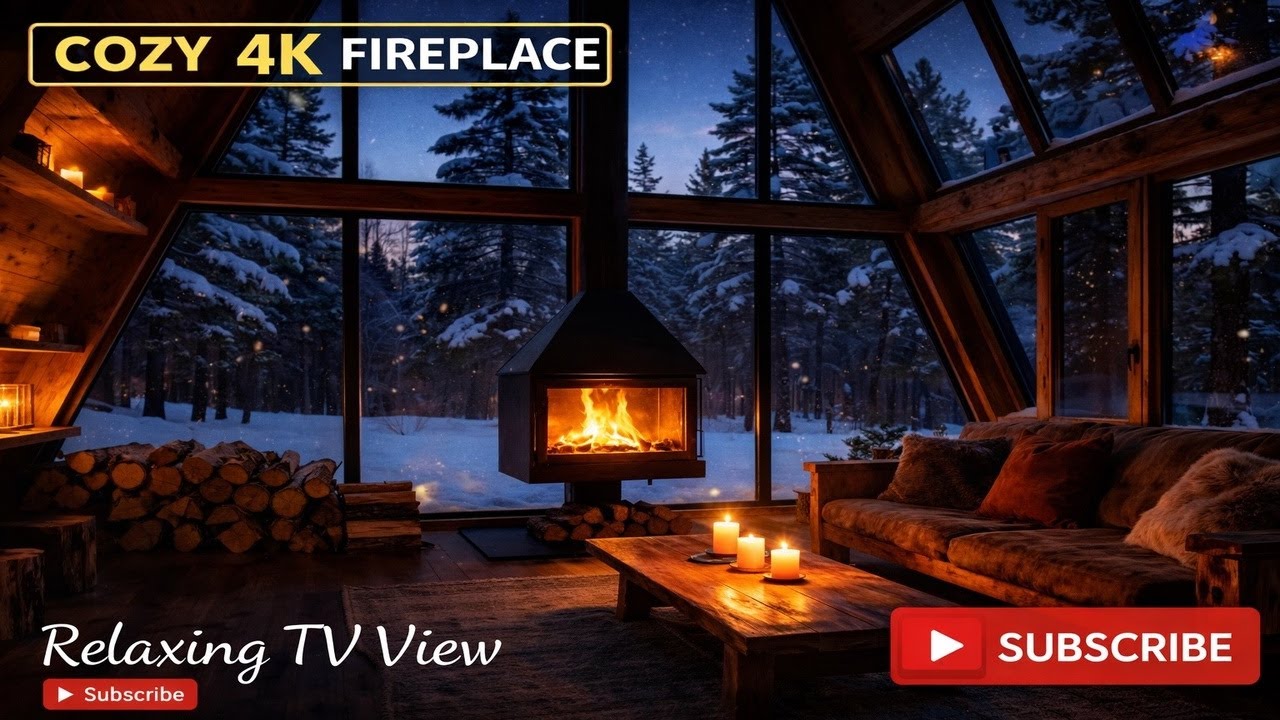 🌧️🔥 Warm Fireplace with Soft Rain on Window for Deep Sleep & Study | Relaxing TV View