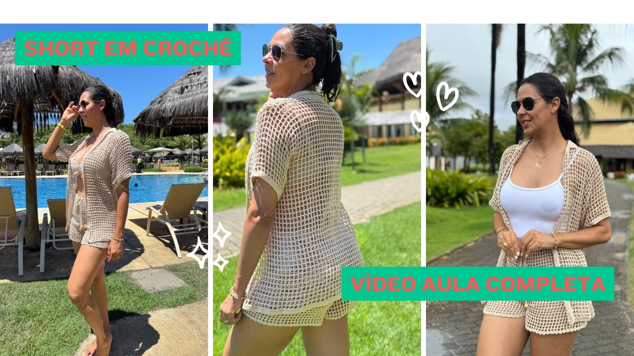 SHORT EM CROCHÊ/ Passo a passo completo em todos os tamanhos -@Vany Crochê #croche #shortdecroche