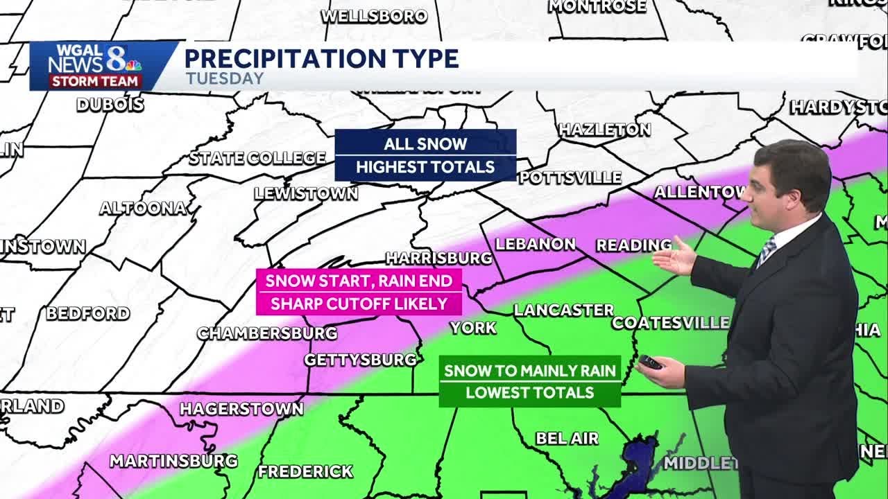 Accumulating Snow For Some On Tuesday In South Central Pennsylvania