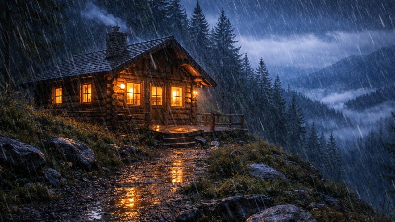 Steady Mountain Rain 🌧️ Cozy Cabin Thunder Ambience for Deep Sleep (2 Hours)