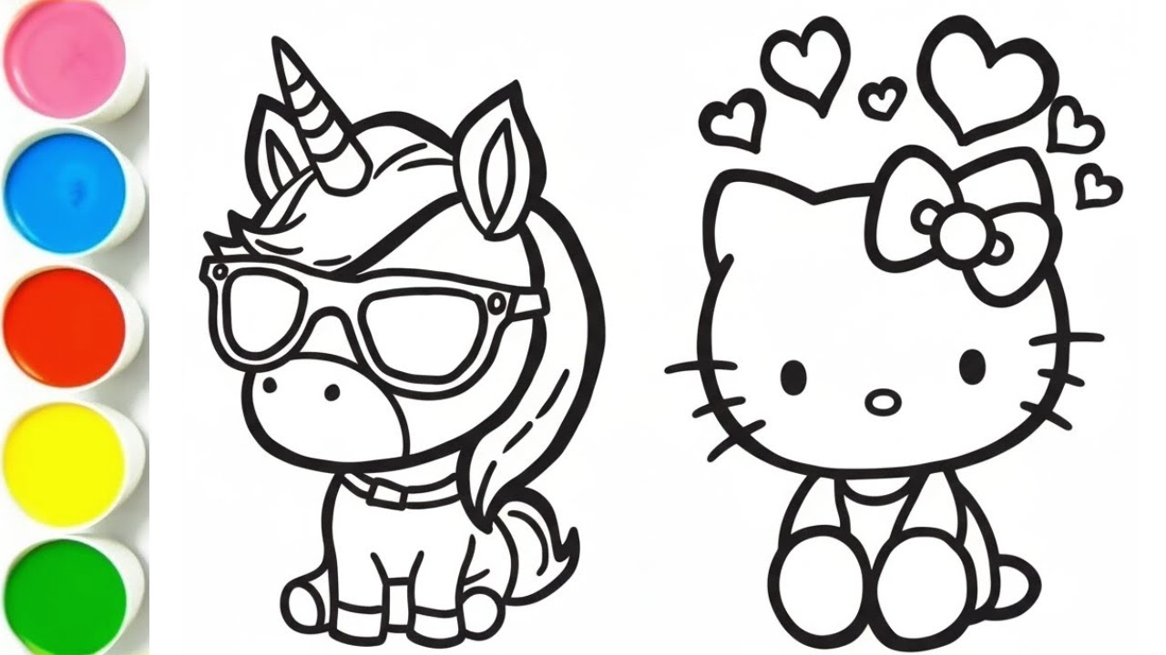 Learn Animals & Fantasy Art for Toddlers | Unicorn and Kitten Drawing and Coloring