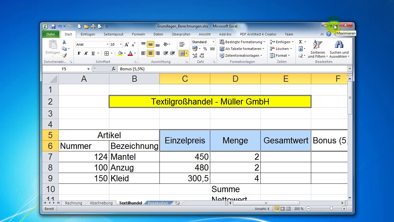 03 Berechnungen Aufgabe3 - Textilhandel