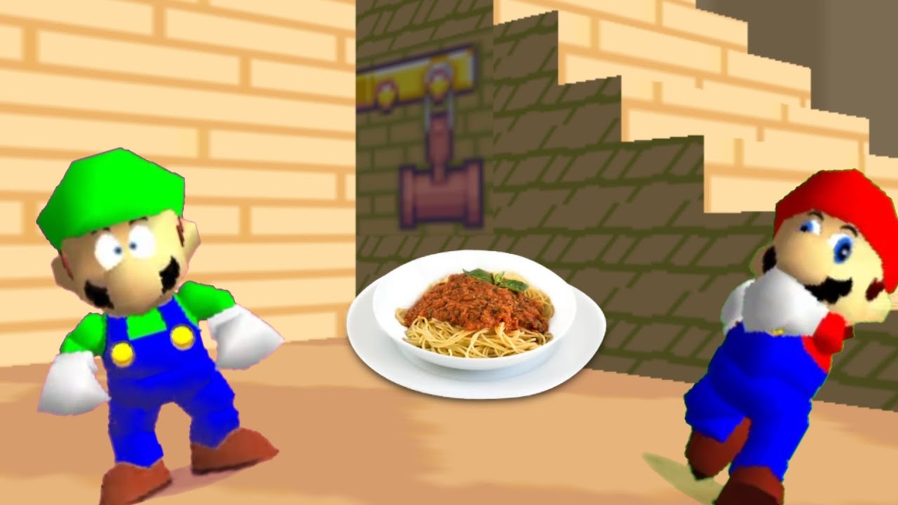 SM64 Bloopers: Mario and Luigi make spaghetti