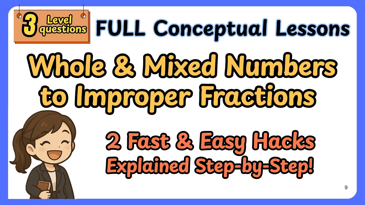 Turn Whole & Mixed Numbers into Improper Fractions | 2 Quick Hacks + 3 Levels Practice