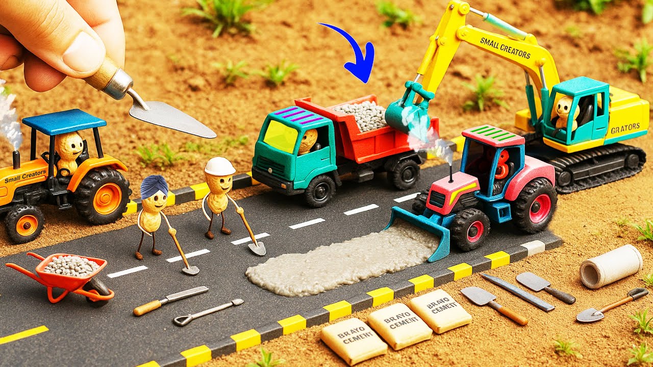 diy mini modern concrete road construction using Cement & Bricks, Make Mini tractor Science projects