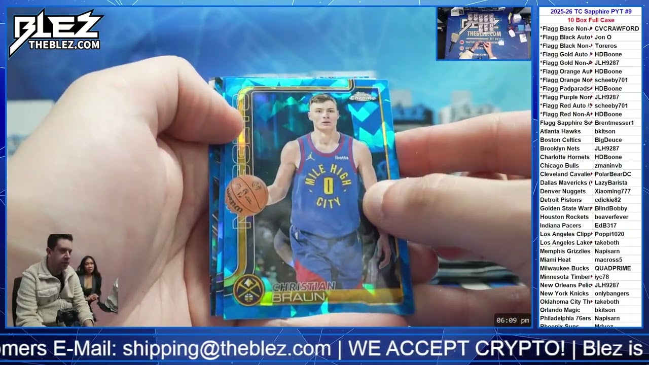 2025-26 Topps Chrome Sapphire NBA 10 Box Full Case Break #9 Pick Your Team