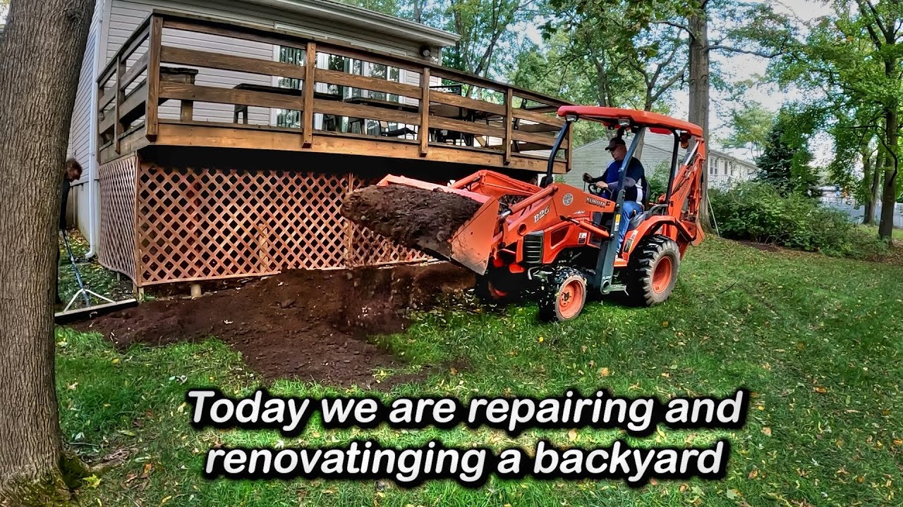 Repairing and renovating a yard - Kubota B26 Backhoe #backyard #homeimprovement  #landscaping