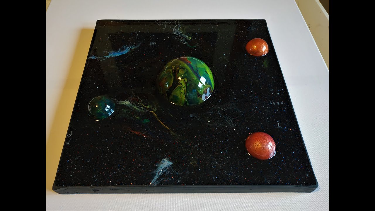 Acrylic Pouring! 3D Galaxy Pour with 4 Planets, Fluid Art, New Technique!