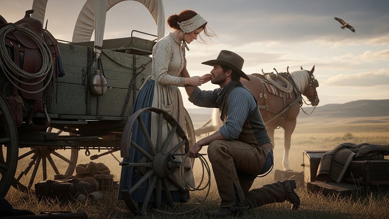 Her Wagon Wheel Broke Twenty Miles From Nowhere, The Cowboy Fixed It And Followed Her To Safety