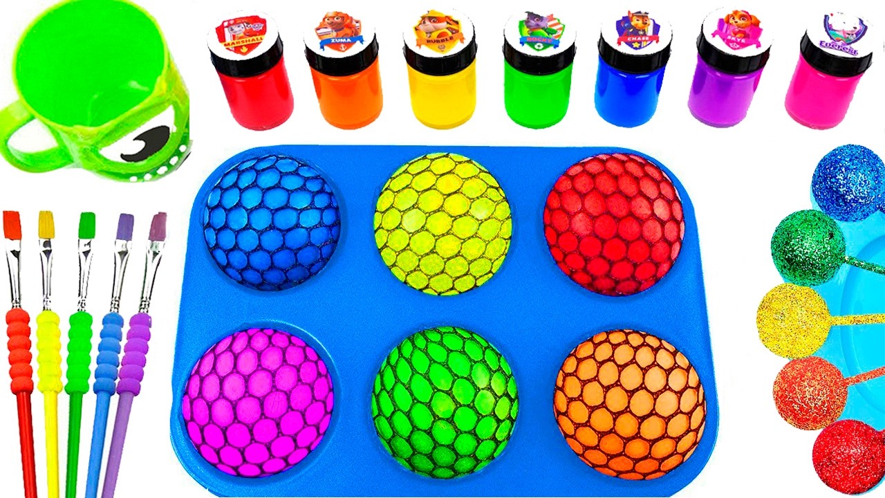 Satisfying Video l DIY How To Make Rainbow Slime Waterfall in Paint & Candy Ball Stars ASMR Sounds