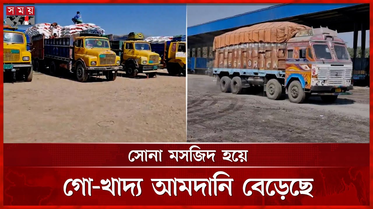 সোনা মসজিদ স্থলবন্দর হয়ে পাথরের সঙ্গে আসছে গো-খাদ্য | Sonamasjid Land Port | Chapainawabganj News