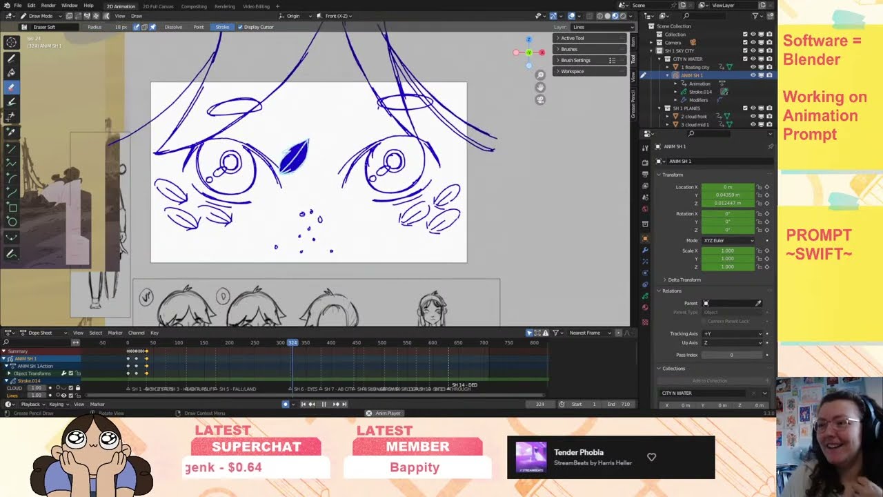 2D Animation in Blender Grease Pencil // Animation Meme