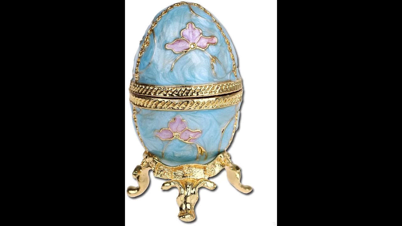 Faberge Style Egg Shaped Trinket Box Hinged Jewelry Ring Holder Collectible Figurine Boxes Crystals