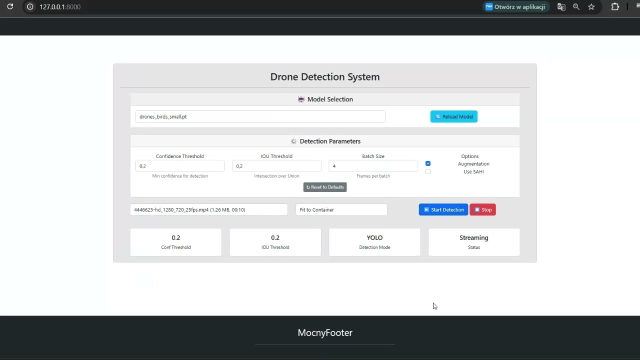 Drones and birds detection + setting unique ids + predicting directions + web panel