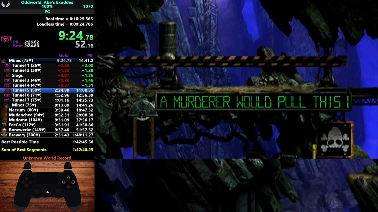 Abe's Exoddus 100% NoSS/100% Speedrun in 1:47:46.168 [WR X 2]