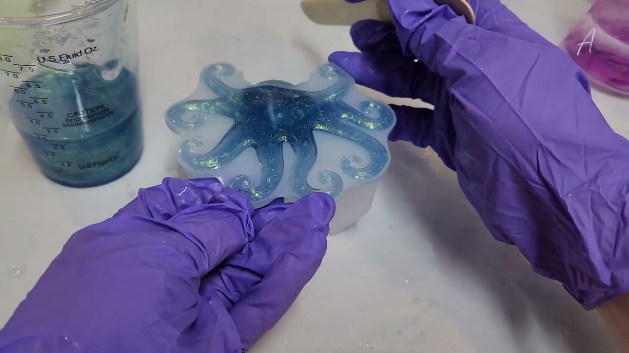 Cute Green, Gold and Blue Resin Octopus