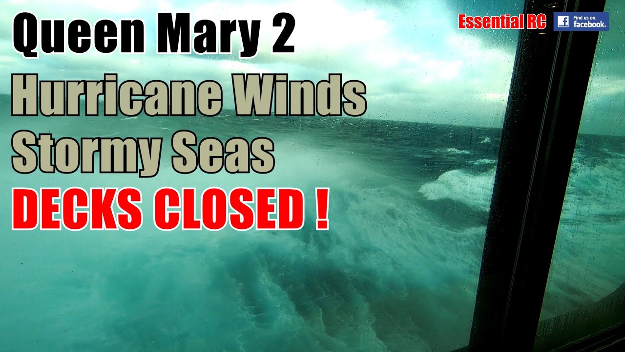 😱 RAW FOOTAGE 😱 Cunard's QUEEN MARY 2 (QM2): HURRICANE WINDS FORCE 12 STORMY SEAS | DECKS CLOSED !