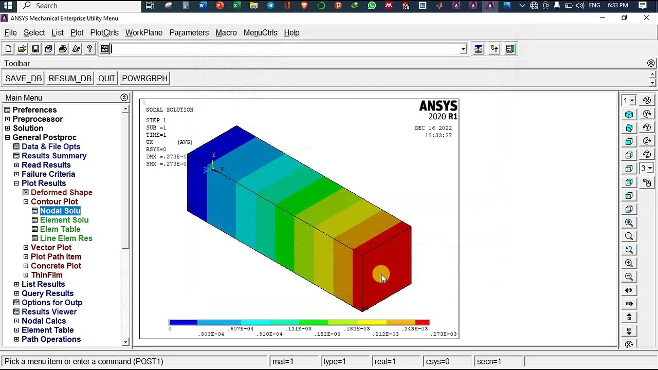 FEA of single bar element on Ansys Mechanical APDL