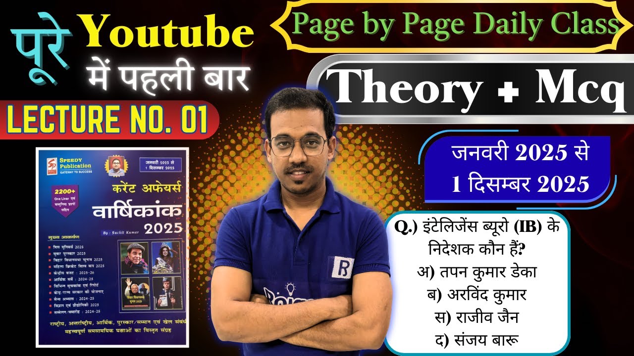 Speedy Current Affairs 2025 | Jan–Dec Page by Page Hindi | Daily Theory + MCQ | BPSC,SSC