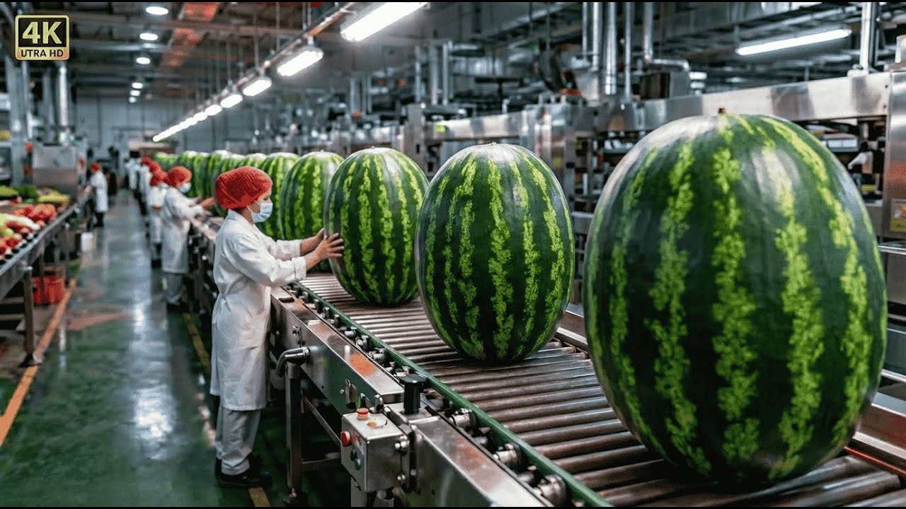 Inside a High-Tech Fruit Factory - From Fresh Watermelon to Perfect Cubes (The Whole Process)