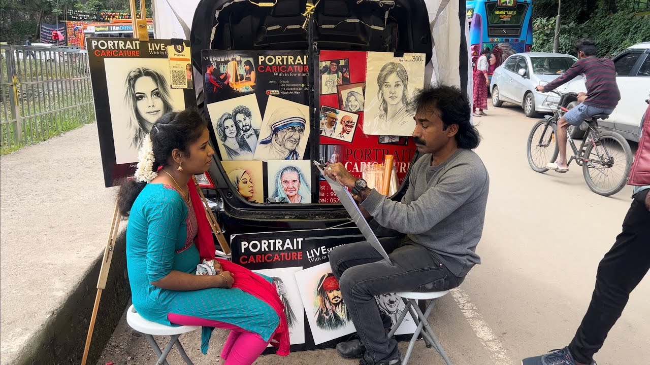 Street artist live portrait sketch 150