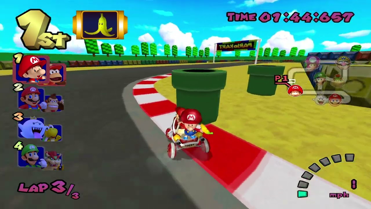 Mario Kart Double Dash Plus (Custom Tracks) #09 Mirror Mushroom Cup 4 with Baby Mario and Diddy Kong