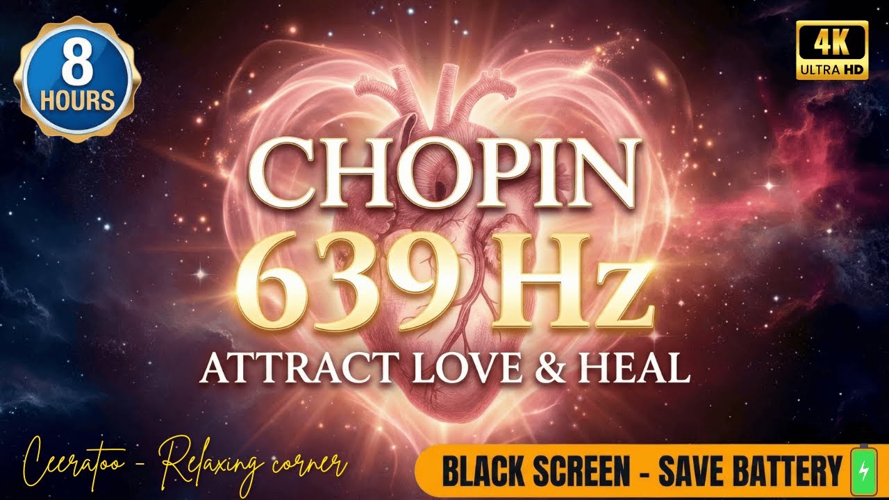 Chopin 639Hz Attract Love & Heal Heart 💖 Black Screen Sleep Music (Save Battery) | Deep sleep | 4K