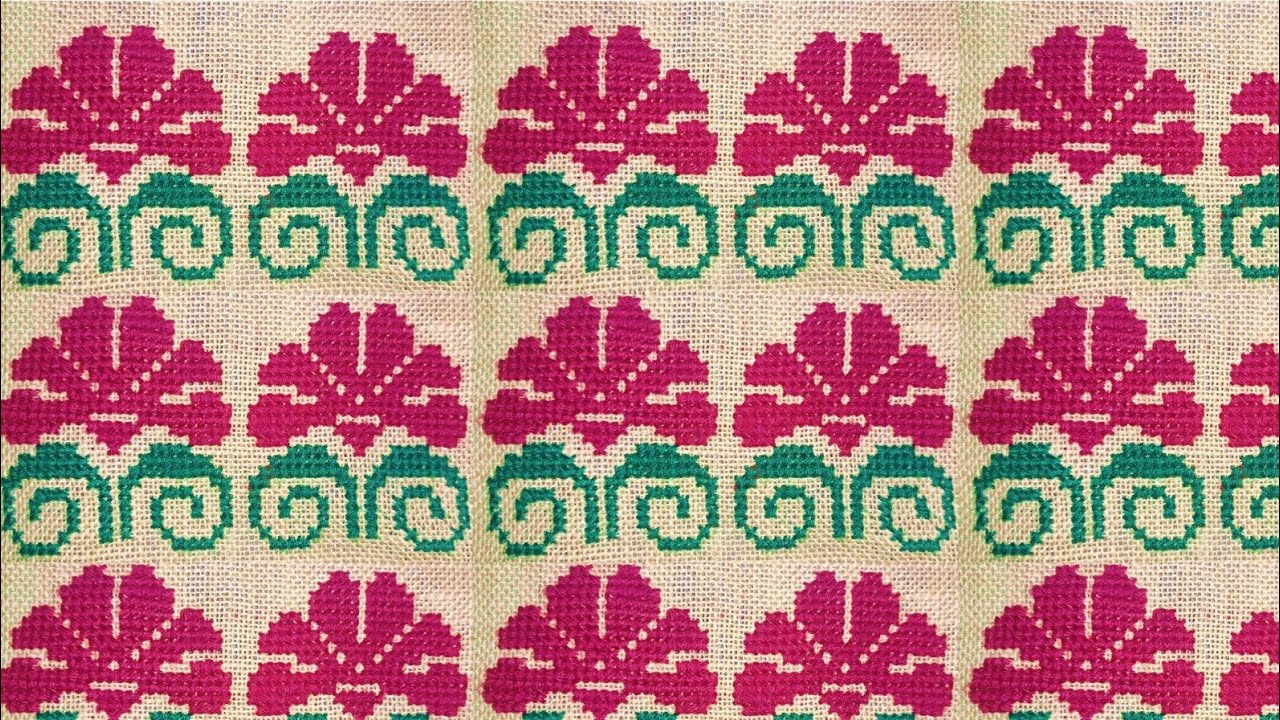 Easy Cross Stitch Flower Design on Jute Mat | ক্রস সেলাই দিয়ে সহজ ফুল পাতা ডিজাইন | Legend Arts