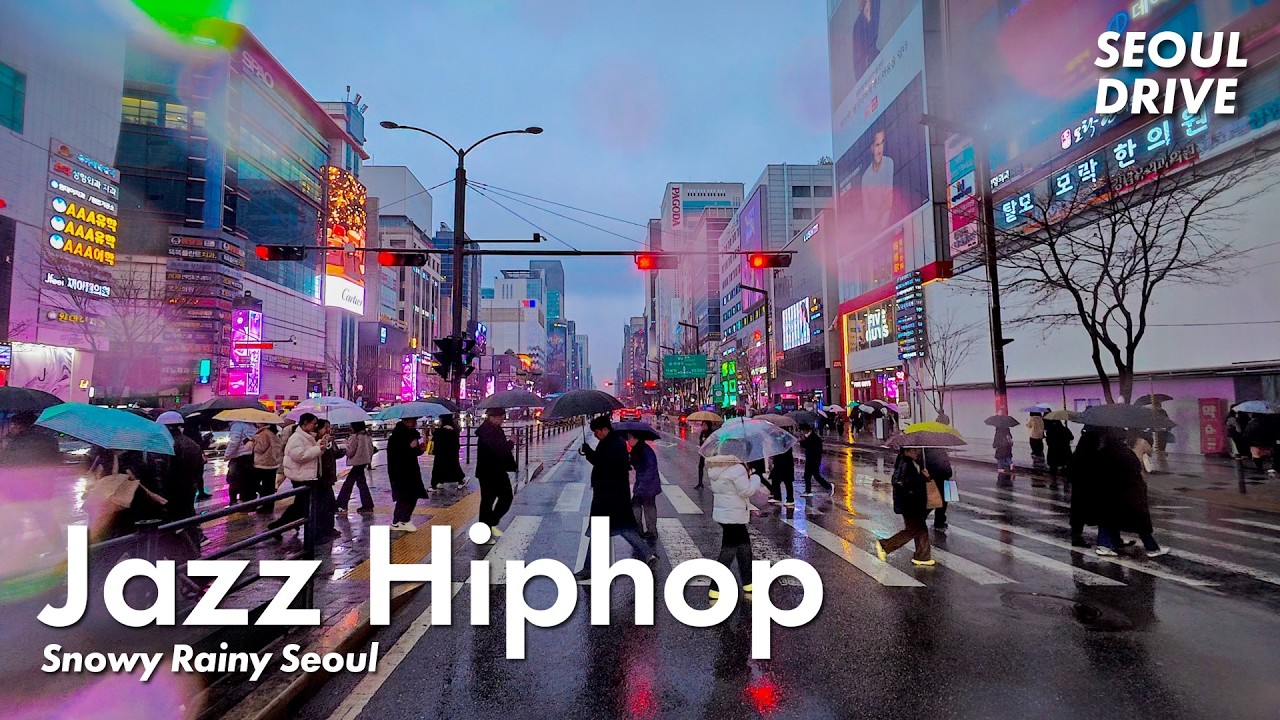 Snowy Rainy Seoul ❄️☔️ Relaxing City Drive｜Chill Lo-fi Jazz Hip Hop & City Lights