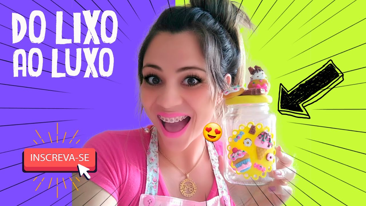 INCRIV&Eacute;L!! Como fazer UM POTE DE VIDRO DECORADO com biscuit! (recicl&aacute;vel) + DICAS
